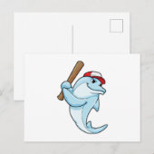 Dolfine in Baseball als Batsman Briefkaart (Voorkant / Achterkant)
