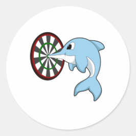 Dolfine in Darts met Dartboard Ronde Sticker