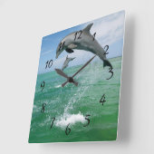 Dolfine in het wild springen en spelen vierkante klok (Hoek)