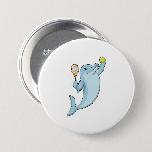 Dolfine in Tennis met Tennis racket Ronde Button 7,6 Cm (Voorkant /achterkant)
