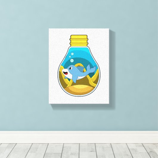 Dolfine in zwemmen in aquarium canvas afdruk (Insitu (Houten vloer))