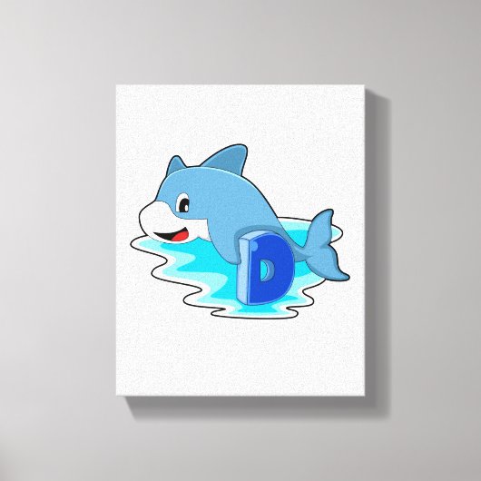 Dolfine in zwemmen met letter canvas afdruk (Voorkant)