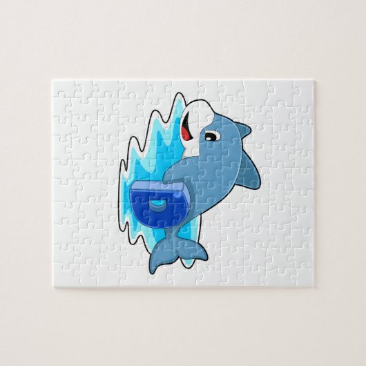 Dolfine in zwemmen met letter legpuzzel (Horizontaal)