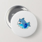 Dolfine in zwemmen met letter ronde button 7,6 cm (Voorkant /achterkant)