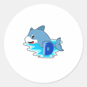 Dolfine in zwemmen met letter ronde sticker