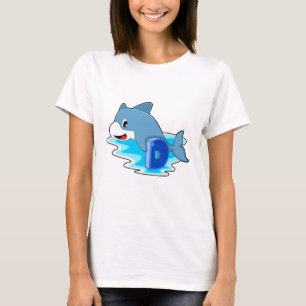 Dolfine in zwemmen met letter t-shirt