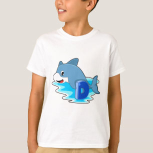 Dolfine in zwemmen met letter t-shirt