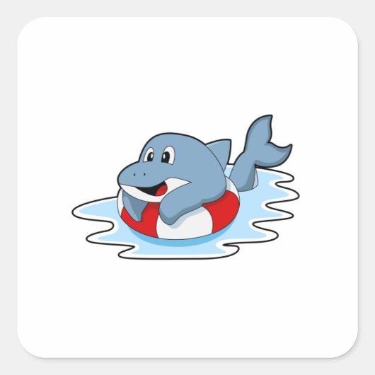 Dolfine in zwemmen met Swim ring.PNG Vierkante Sticker (Voorkant)