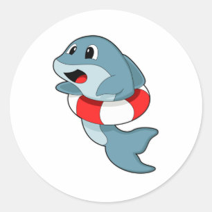 Dolfine in zwemmen met Swim-ring Ronde Sticker