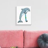 Dolfine op Hockey met Hockey-stick Canvas Afdruk (Insitu (Woonkamer))