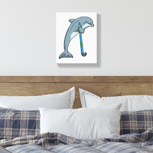 Dolfine op Hockey met Hockey-stick Canvas Afdruk (Insitu (Slaapkamer))