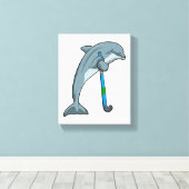 Dolfine op Hockey met Hockey-stick Canvas Afdruk (Insitu (Houten vloer))