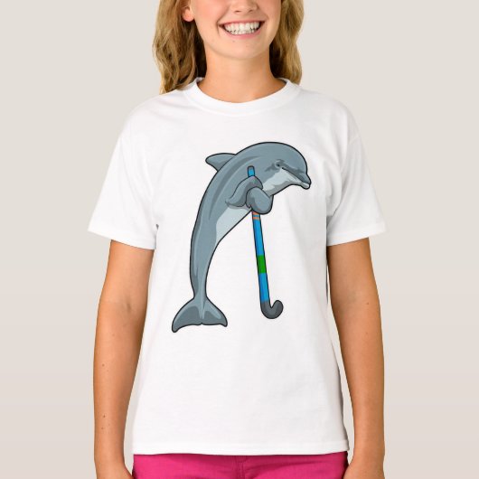 Dolfine op Hockey met Hockey-stick T-shirt (Voorkant)