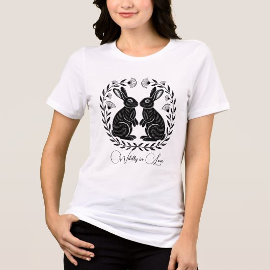 Doling van Liefde | Linocut Konijnen Romantisch Tri-Blend Shirt (Voorkant)