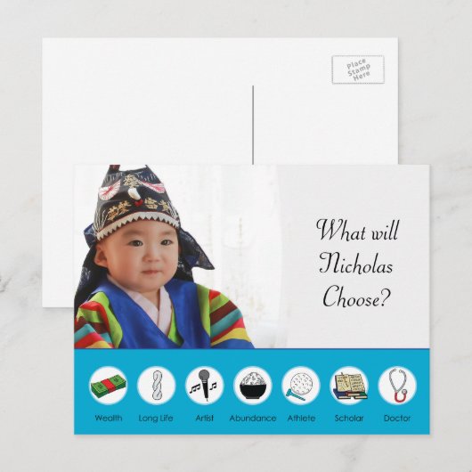 Doljabi Doljanchi Dol Koreaanse eerste verjaardag Briefkaart (Voorkant / Achterkant)