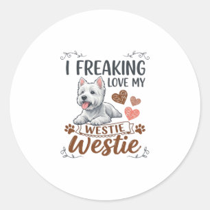 Dolk Verliefd op Westie Hond Harten Pootjes_1 Ronde Sticker