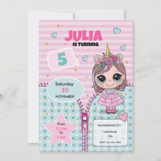 Doll Birthday Invitation  Kaart (Voorkant)