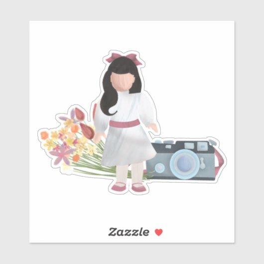 Doll, Bloemen, & Camera Sticker (Vel)