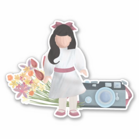 Doll, Bloemen, & Camera Sticker (Voorkant)