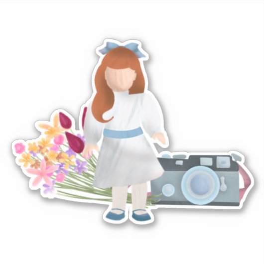 Doll, Bloemen, & Camera Sticker (Voorkant)