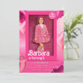 Doll Box Birthday Invitation - Barbie-Inspired Pin Kaart (Staand voorkant)