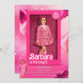 Doll Box Birthday Invitation - Barbie-Inspired Pin Kaart (Voorkant / Achterkant)