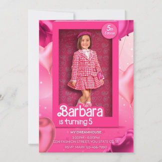Doll Box Birthday Invitation - Barbie-Inspired Pin Kaart