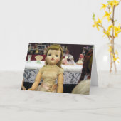doll in beige Wenskaart met lepel - blanco Kaart (Gele Bloem)