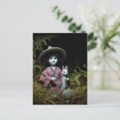 Doll in het Mossy Forest met een konijn Briefkaart (Staand voorkant)