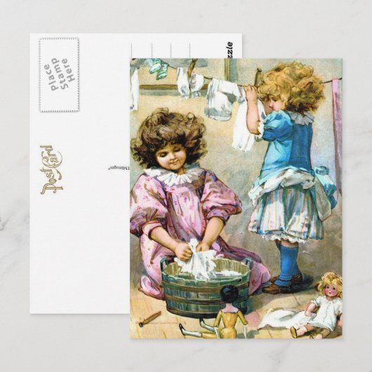 Doll Laundry Day Briefkaart (Voorkant / Achterkant)