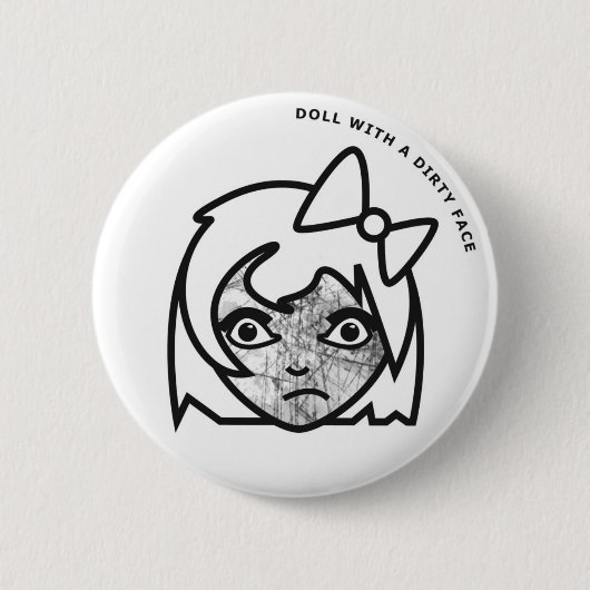 Doll met een vuil gezicht ronde button 5,7 cm (Voorkant)