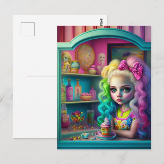 Doll met kleurrijke haar in een Briefkaart van Swe (Voorkant / Achterkant)