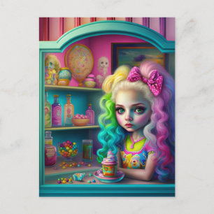 Doll met kleurrijke haar in een Briefkaart van Swe