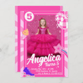 Doll Pink Birthday Invitation Kaart (Voorkant / Achterkant)