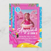 Doll Pink Fashion Pool Birthday Invitation Kaart (Voorkant / Achterkant)