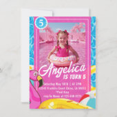 Doll Pink Fashion Pool Birthday Invitation Kaart (Voorkant)