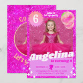 Doll Pink Gilter Invitation Birthday Party Feestdagenkaart (Voorkant / Achterkant)