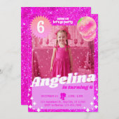 Doll Pink Gilter Uitnodiging Verjaardagsfeest (Voorkant / Achterkant)