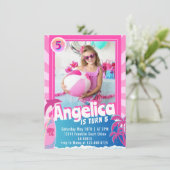 Doll Pink verjaardagsuitnodiging Kaart (Staand voorkant)