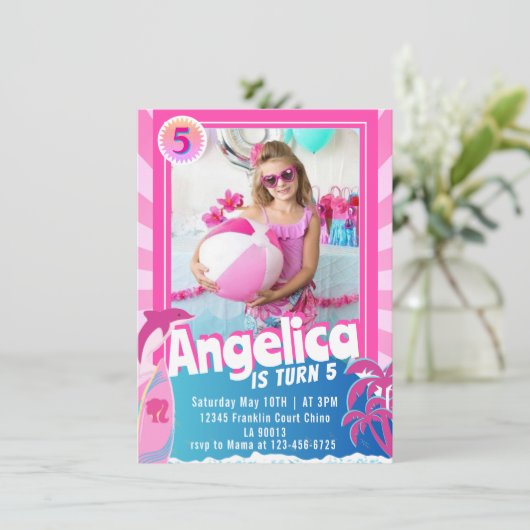 Doll Pink verjaardagsuitnodiging Kaart (Staand voorkant)