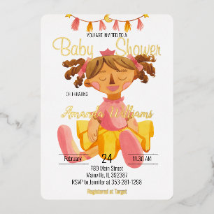 Doll Princess in Ballet Tutu, Gold Foil Invitation Folie Uitnodiging