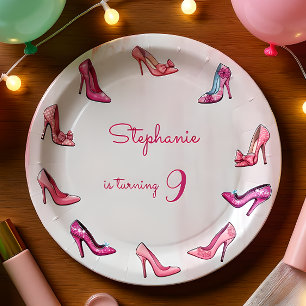 Doll roze hoge hak schoenen meisje verjaardagsfees papieren bordje