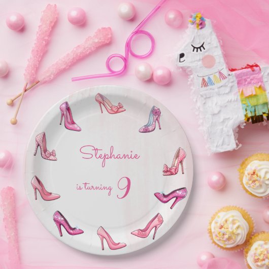 Doll roze hoge hak schoenen meisje verjaardagsfees papieren bordje (Feest)