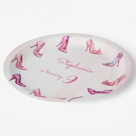 Doll roze hoge hak schoenen meisje verjaardagsfees papieren bordje (Gekanteld)