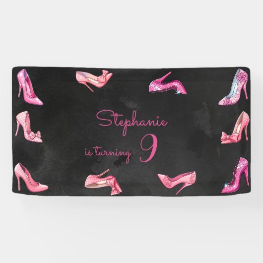 Doll roze hoge hak schoenen meisje verjaardagsfees spandoek (Horizontaal)