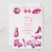 Doll roze meisje mode verjaardagsfeestje kaart (Voorkant)