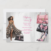 Doll roze meisje mode verjaardagsfeestje kaart (Voorkant)