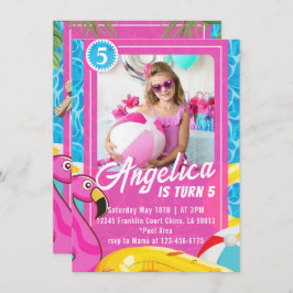 Doll Roze Mode Zwembad Verjaardagsuitnodiging Kaart