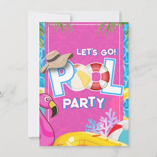 Doll Roze Mode Zwembad Verjaardagsuitnodiging Kaart (Achterkant)