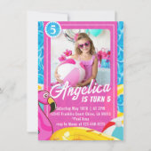 Doll Roze Mode Zwembad Verjaardagsuitnodiging Kaart (Voorkant)